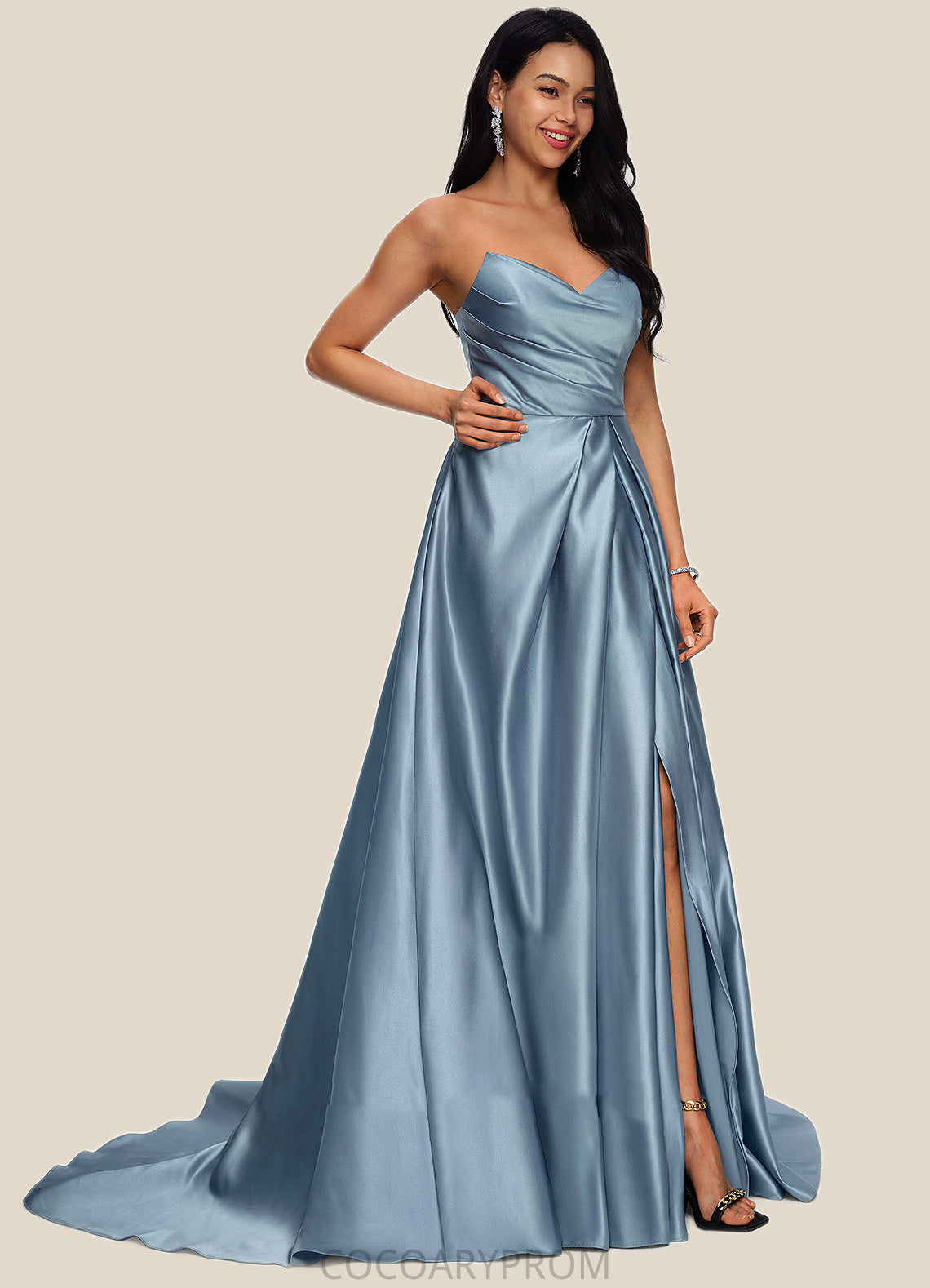 Harriet Ball-Gown/Princess V-Neck Sweep Train Satin Prom Dresses DA8P0022191