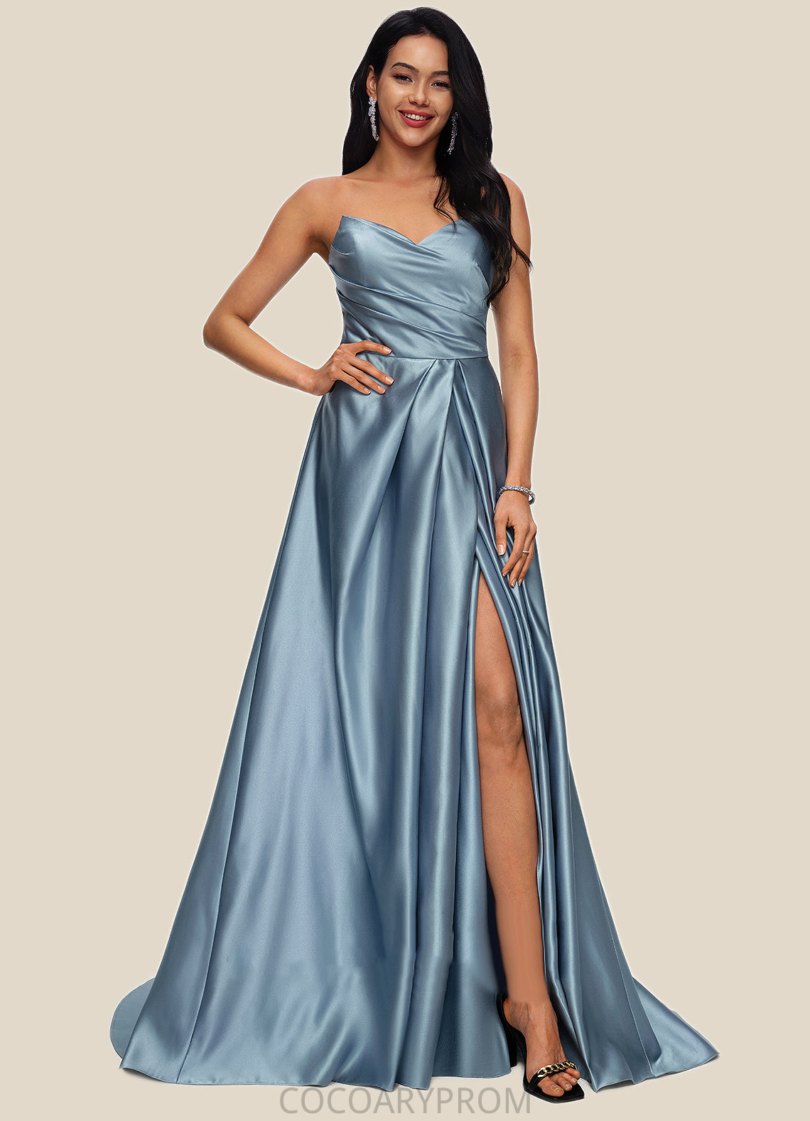 Harriet Ball-Gown/Princess V-Neck Sweep Train Satin Prom Dresses DA8P0022191