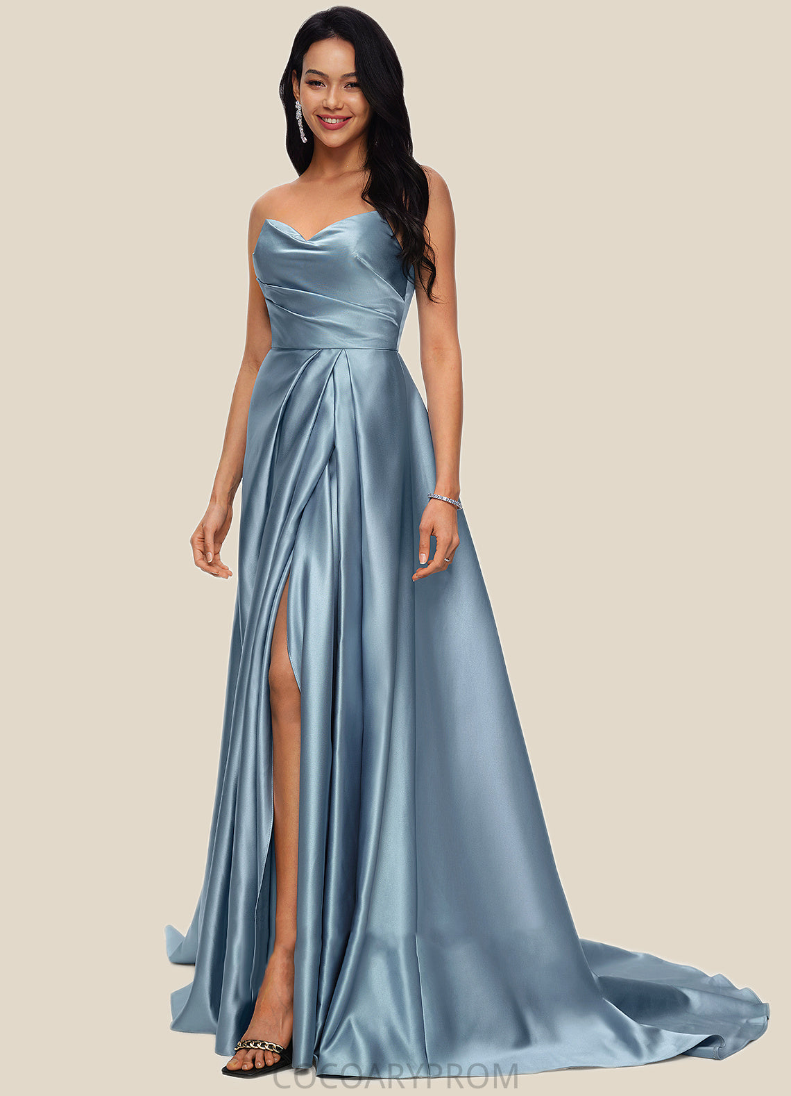 Harriet Ball-Gown/Princess V-Neck Sweep Train Satin Prom Dresses DA8P0022191