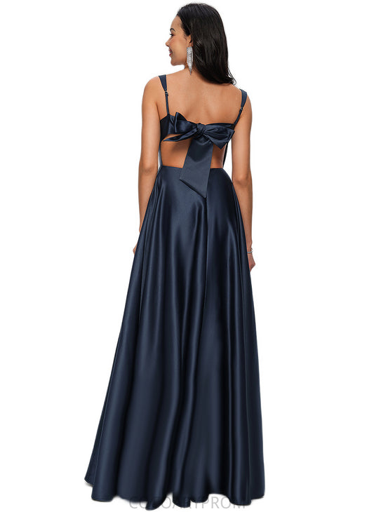 Celeste A-line Straight Floor-Length Satin Prom Dresses With Bow DA8P0022195