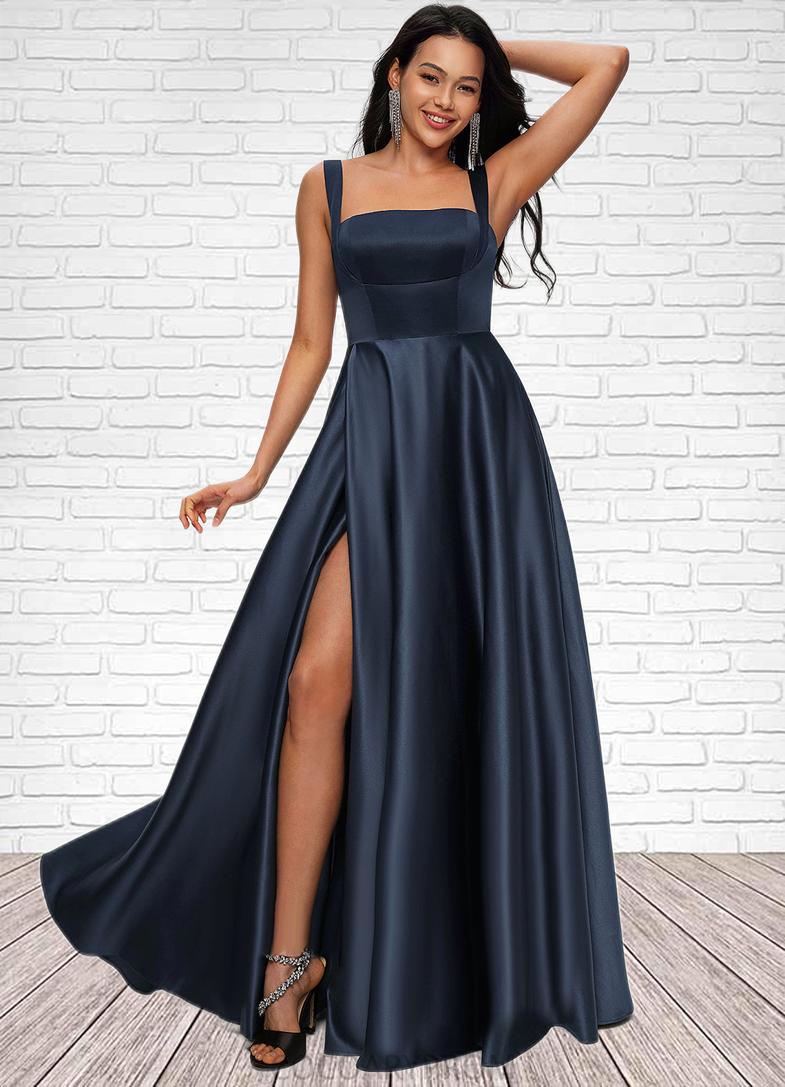 Rosalyn A-line Straight Floor-Length Satin Prom Dresses With Bow DA8P0022195