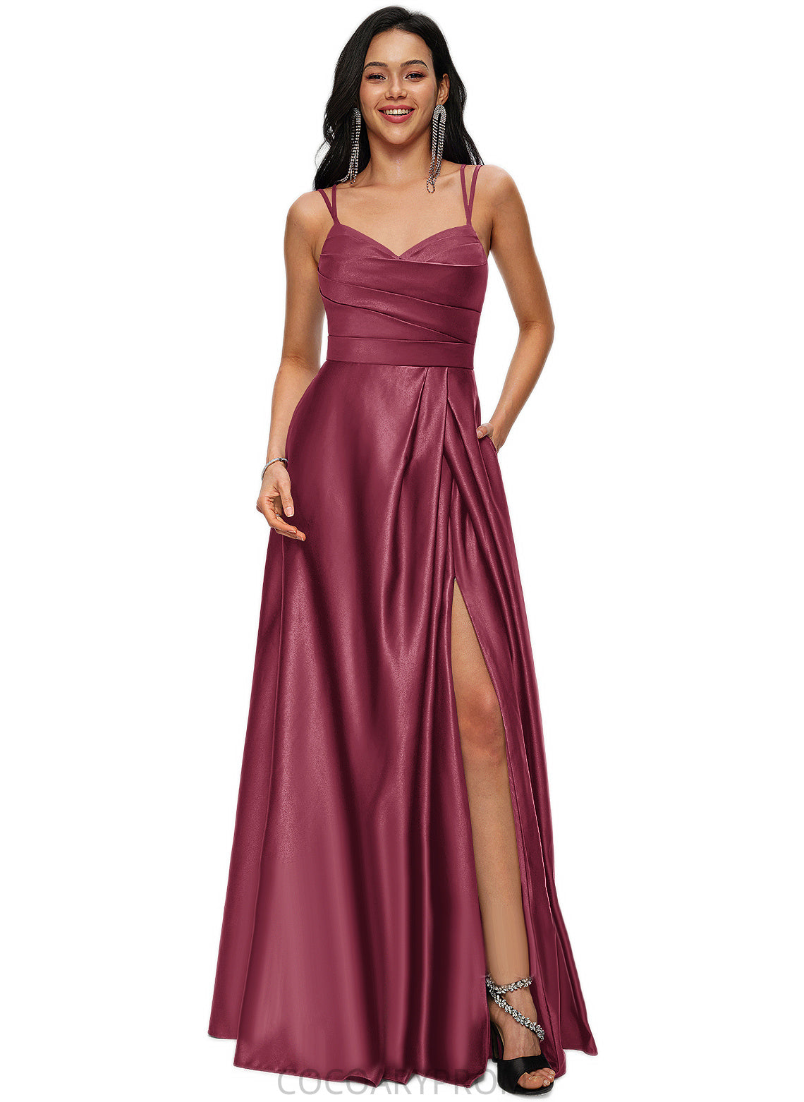 Raelynn A-line V-Neck Floor-Length Satin Prom Dresses DA8P0022197