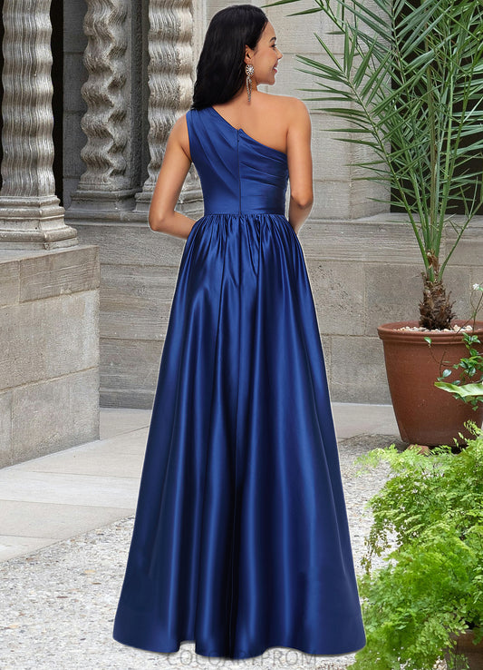 Michaela Ball-Gown/Princess One Shoulder Floor-Length Satin Prom Dresses DA8P0022201