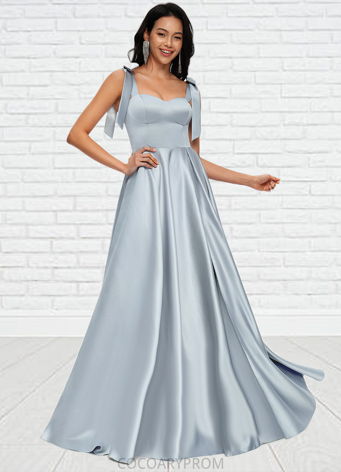 Alula A-line Sweetheart Sweep Train Satin Prom Dresses With Bow DA8P0022203