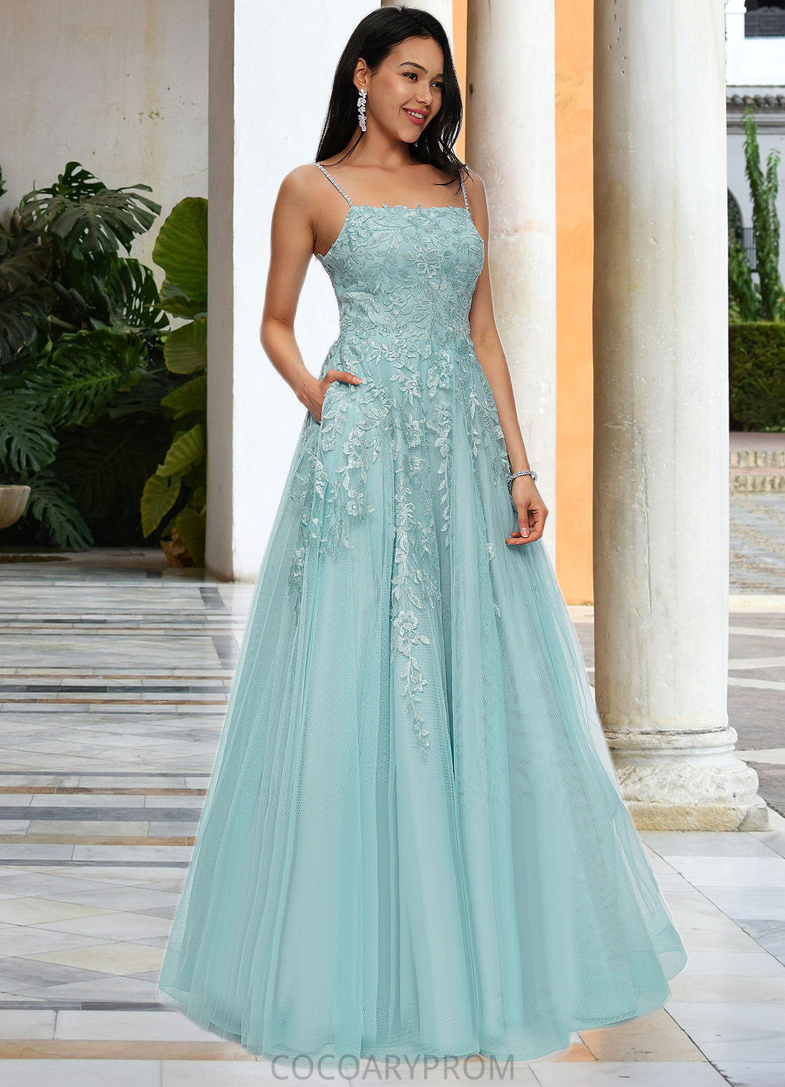 Brooklynn Ball-Gown/Princess Straight Floor-Length Tulle Prom Dresses With Appliques Lace Sequins DA8P0022206