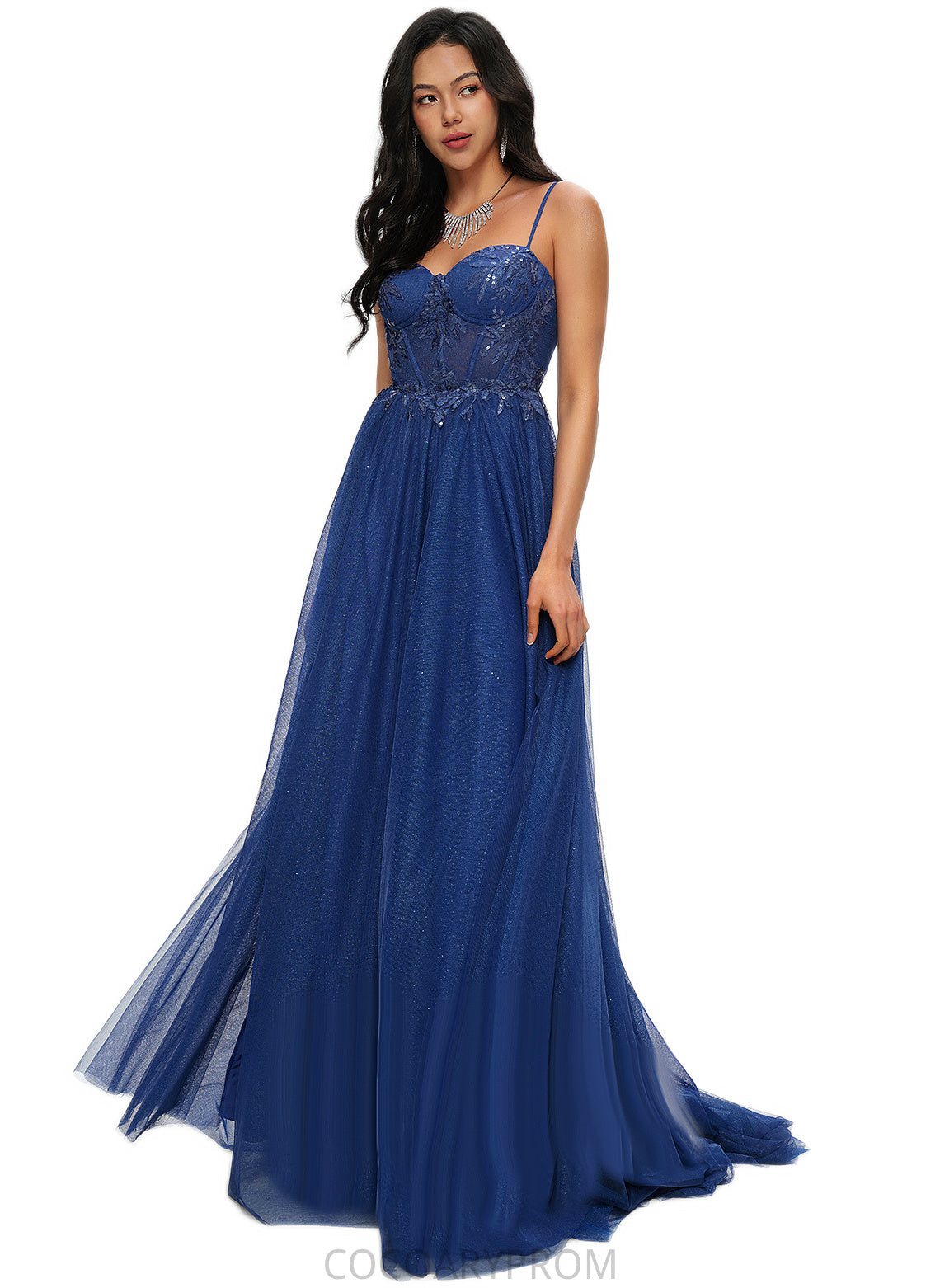 Marisol Ball-Gown/Princess Sweetheart Sweep Train Tulle Prom Dresses With Appliques Lace Sequins DA8P0022210