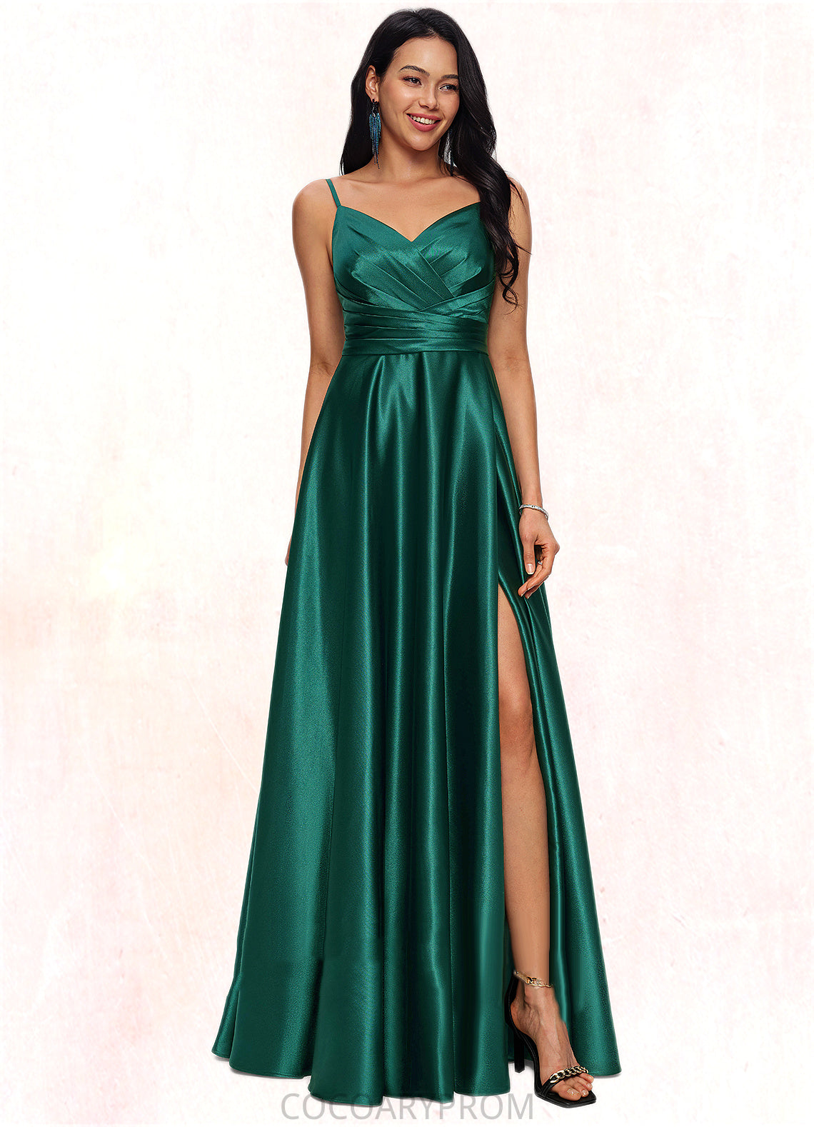 Abbey A-line V-Neck Floor-Length Stretch Satin Prom Dresses DA8P0022211