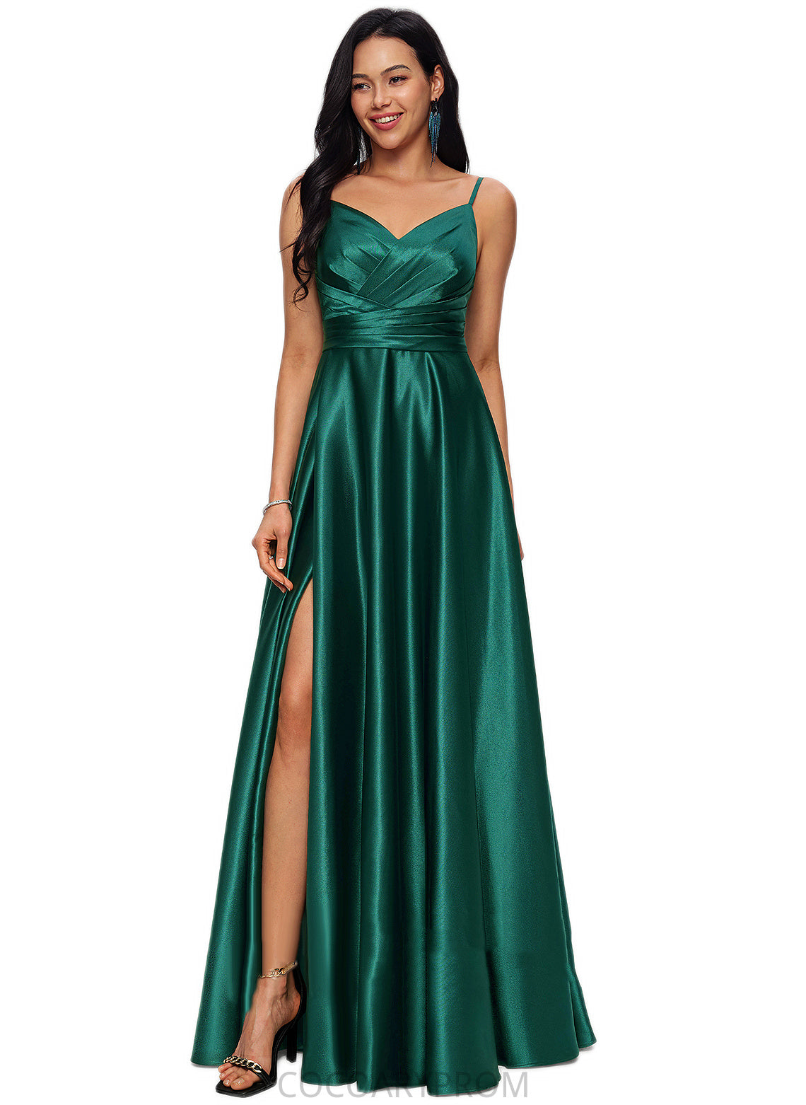 Rhianna A-line V-Neck Floor-Length Stretch Satin Prom Dresses DA8P0022211