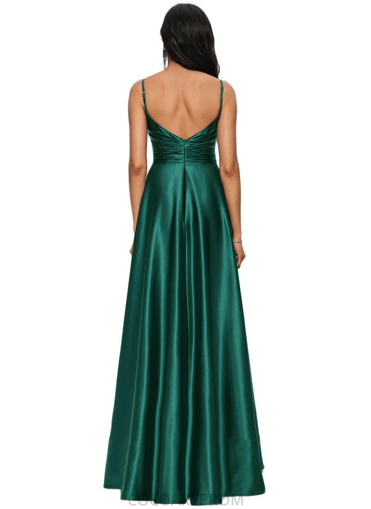 Rhianna A-line V-Neck Floor-Length Stretch Satin Prom Dresses DA8P0022211