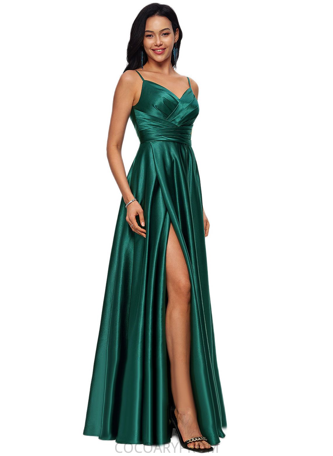 Rhianna A-line V-Neck Floor-Length Stretch Satin Prom Dresses DA8P0022211