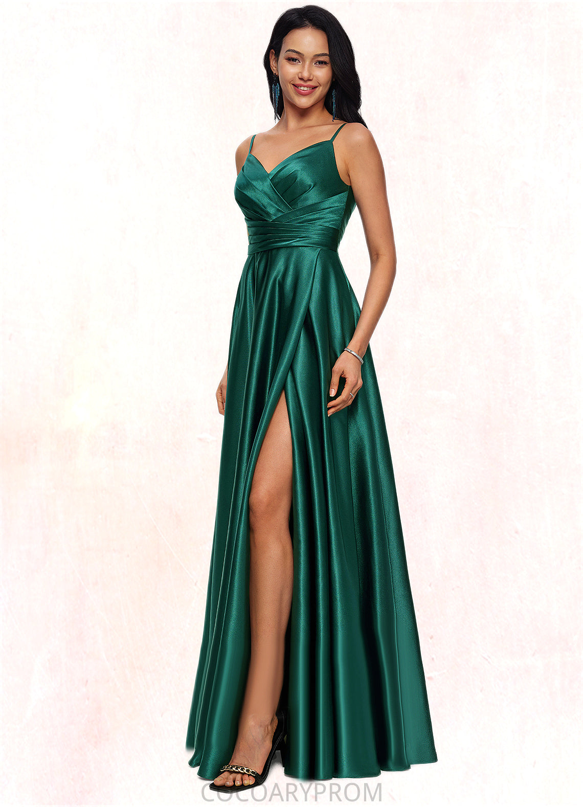 Abbey A-line V-Neck Floor-Length Stretch Satin Prom Dresses DA8P0022211