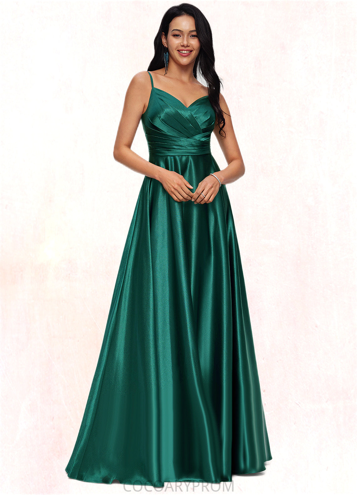 Abbey A-line V-Neck Floor-Length Stretch Satin Prom Dresses DA8P0022211