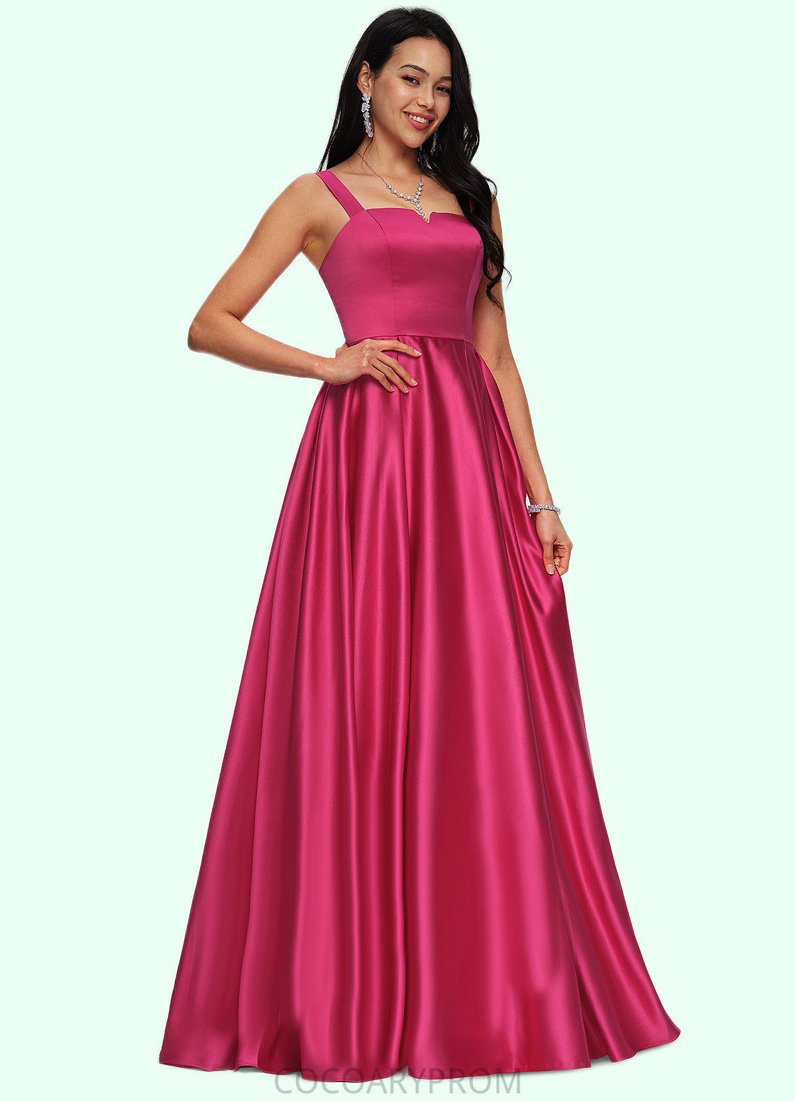 Brooke Ball-Gown/Princess V-Neck Sweep Train Satin Prom Dresses DA8P0022215