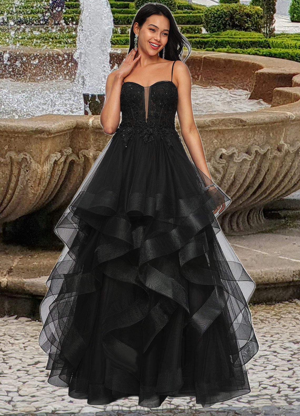 Jemima Ball-Gown/Princess Sweetheart Floor-Length Tulle Prom Dresses With Appliques Lace Sequins DA8P0022220