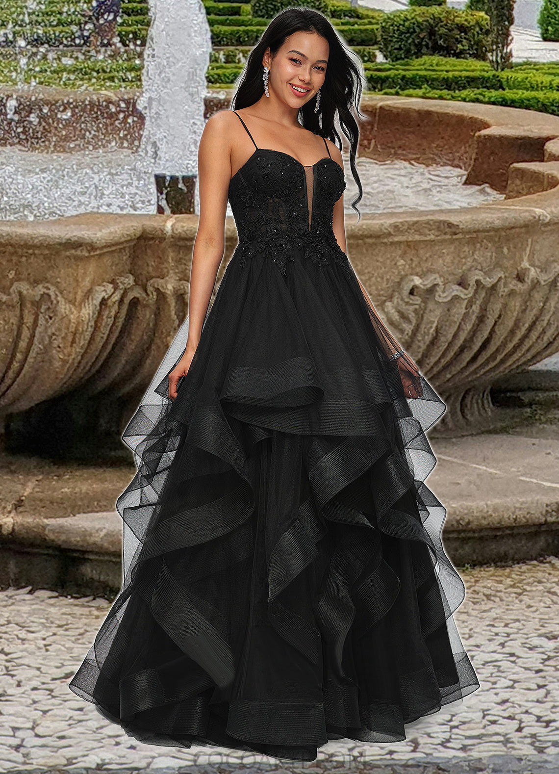 Jemima Ball-Gown/Princess Sweetheart Floor-Length Tulle Prom Dresses With Appliques Lace Sequins DA8P0022220