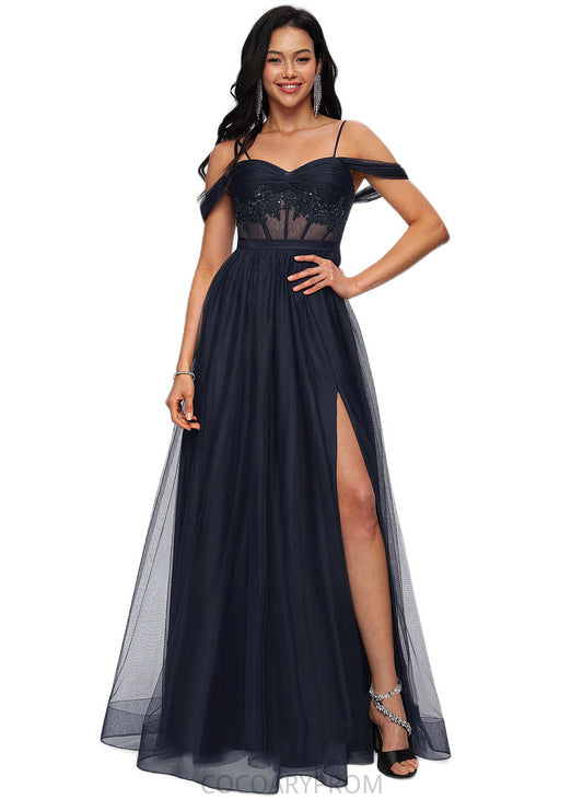 Sydney Ball-Gown/Princess Off the Shoulder Floor-Length Tulle Prom Dresses With Appliques Lace Sequins DA8P0022221