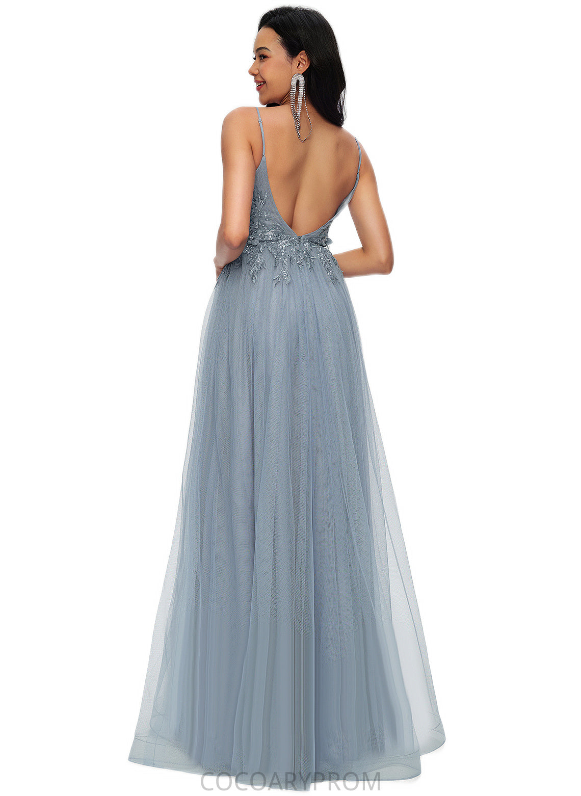 Hadassah A-line V-Neck Floor-Length Tulle Prom Dresses With Appliques Lace Sequins DA8P0022223