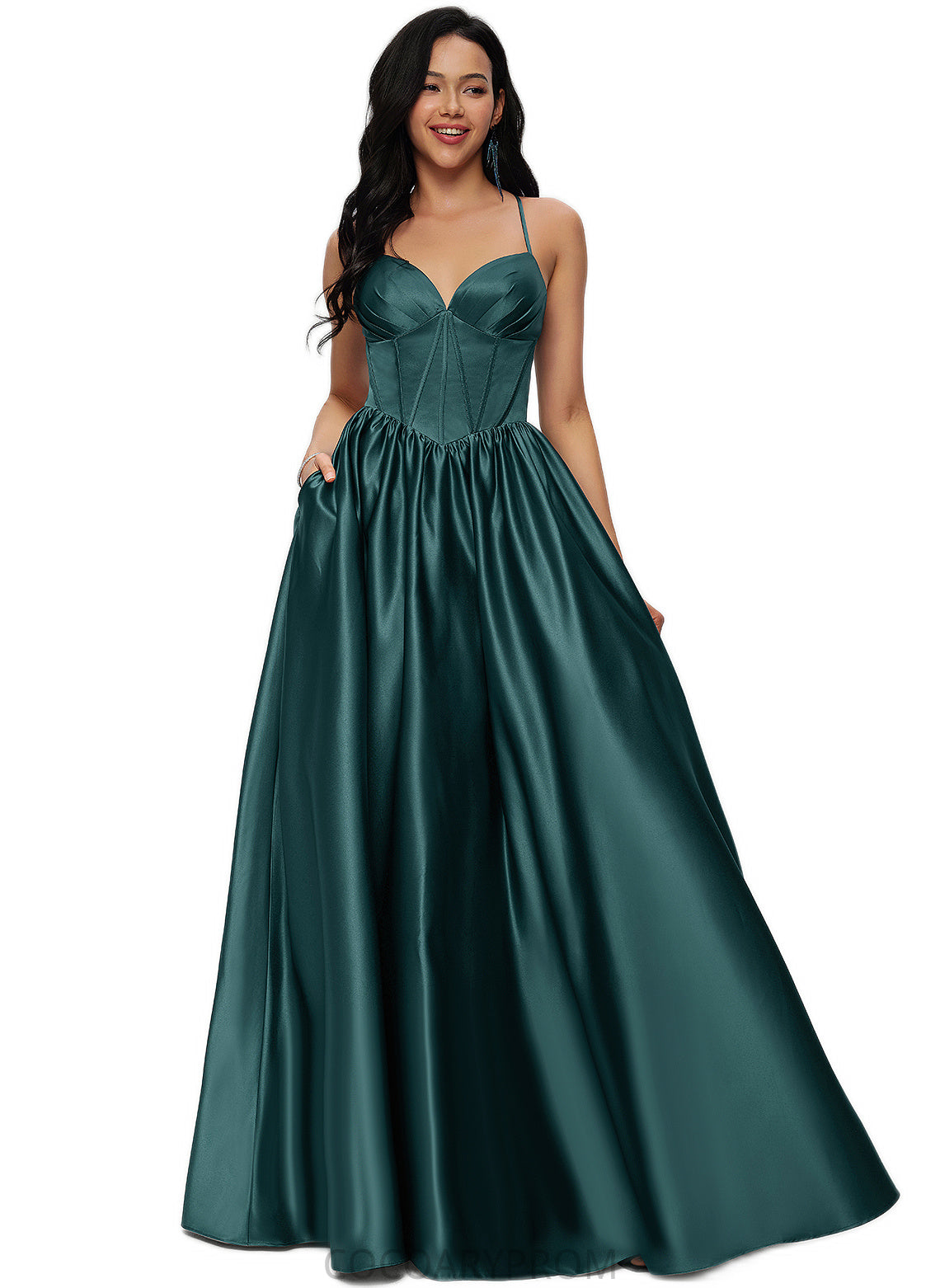 Camila Ball-Gown/Princess V-Neck Floor-Length Satin Prom Dresses With Pleated DA8P0022230