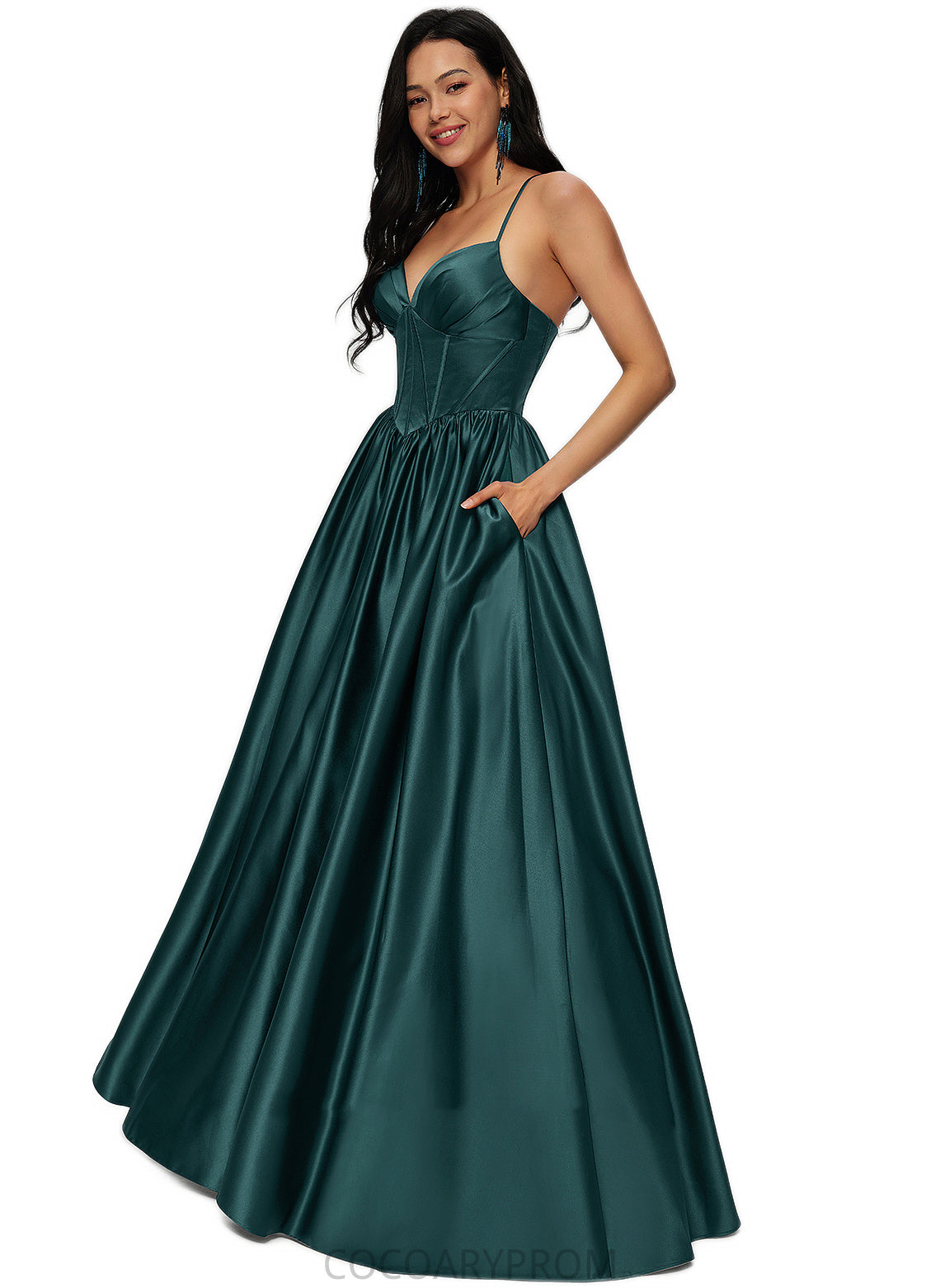 Camila Ball-Gown/Princess V-Neck Floor-Length Satin Prom Dresses With Pleated DA8P0022230