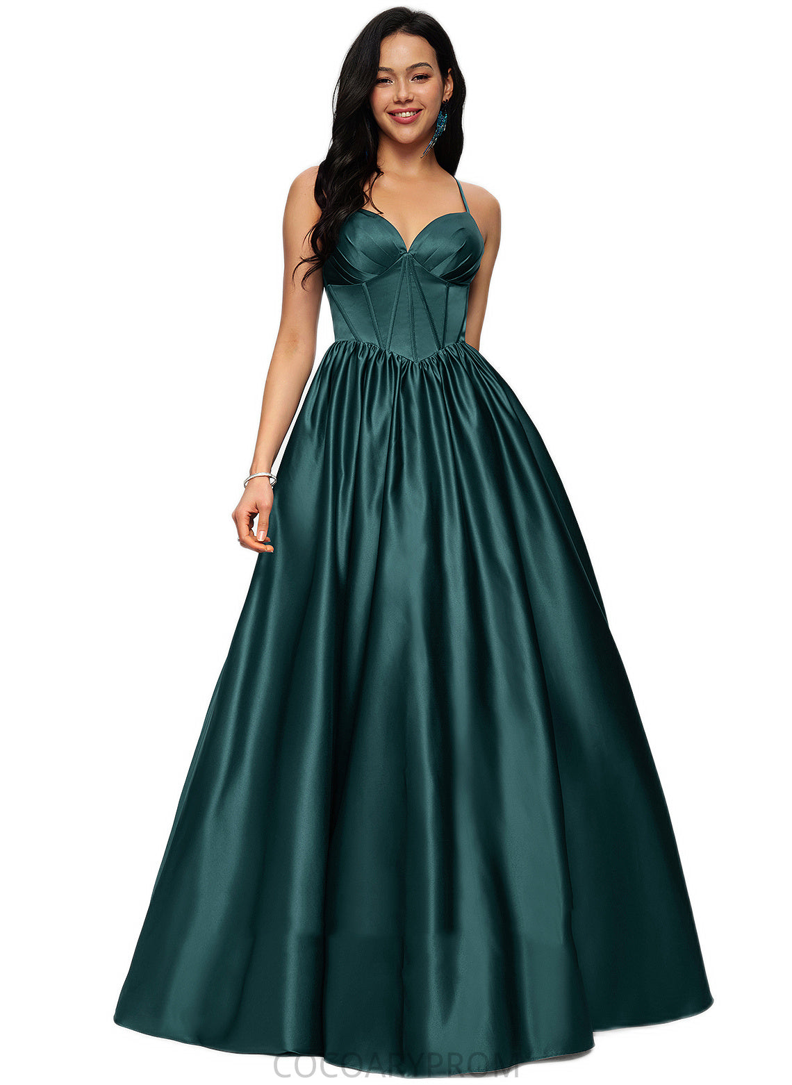 Camila Ball-Gown/Princess V-Neck Floor-Length Satin Prom Dresses With Pleated DA8P0022230