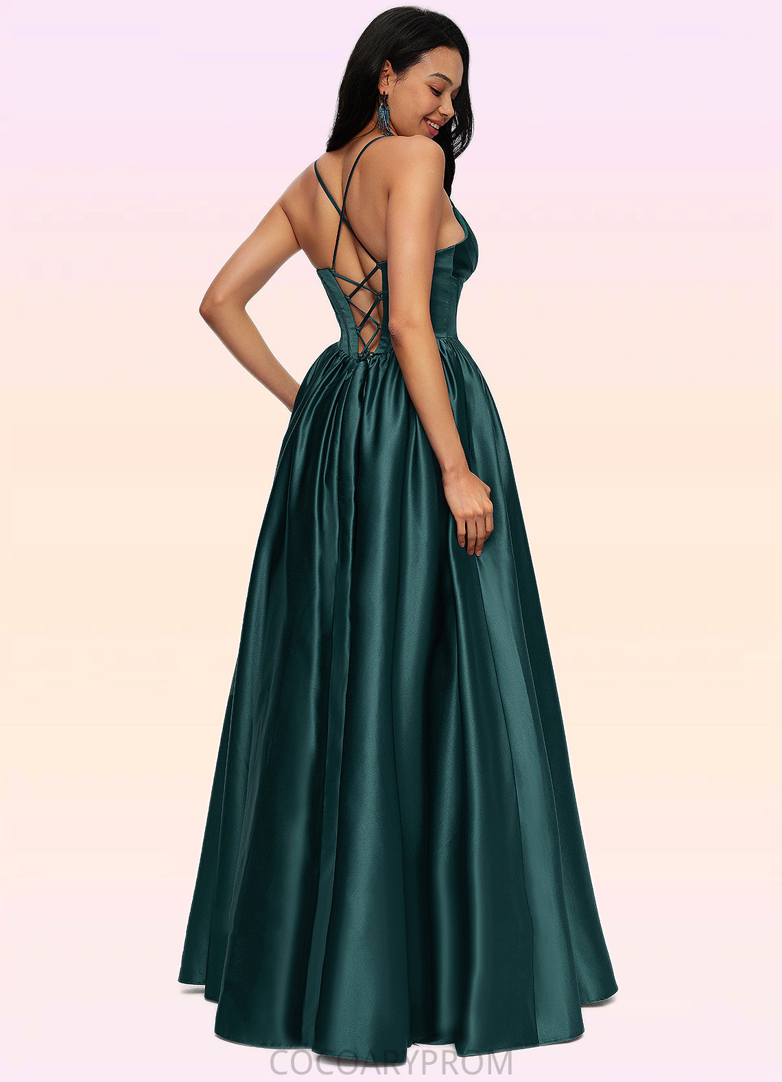 Helena Ball-Gown/Princess V-Neck Floor-Length Satin Prom Dresses With Pleated DA8P0022230