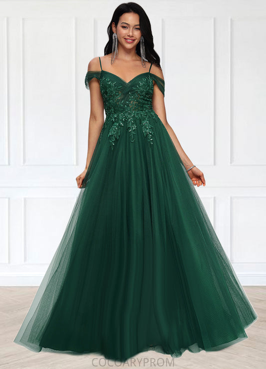 Logan A-line Off the Shoulder Floor-Length Tulle Prom Dresses With Appliques Lace Sequins DA8P0022231