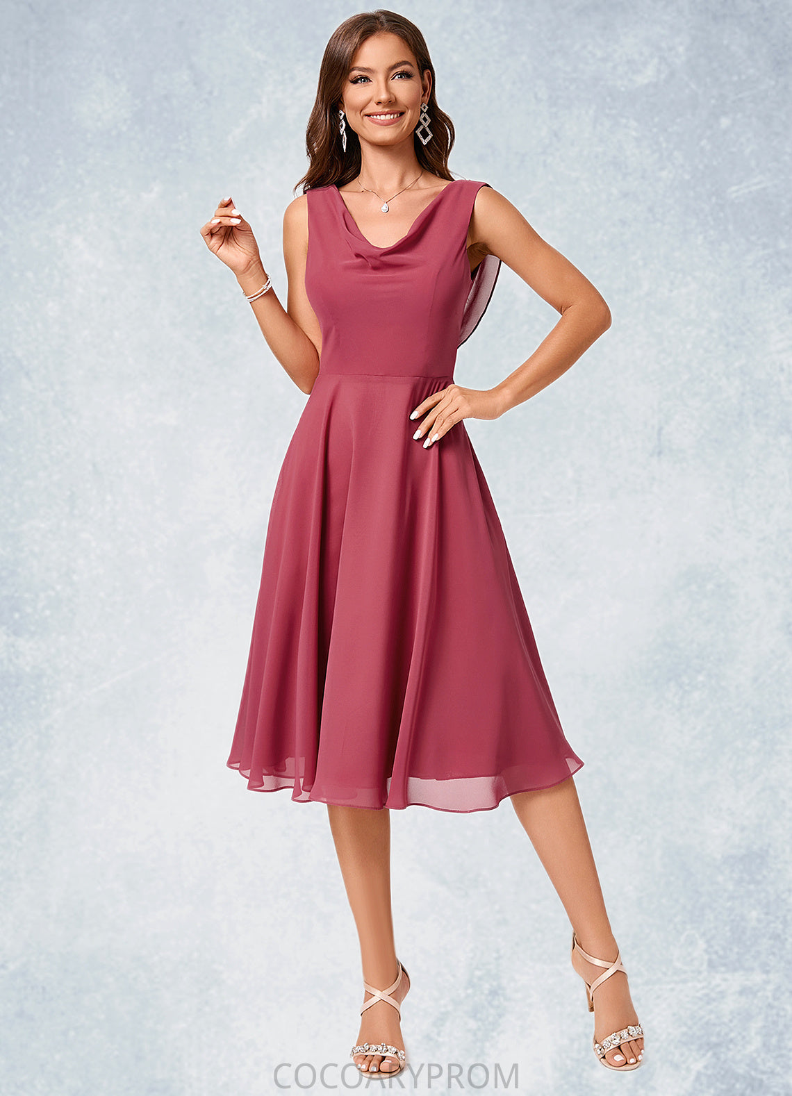 Marissa A-line Cowl Knee-Length Chiffon Cocktail Dress With Ruffle DA8P0022232