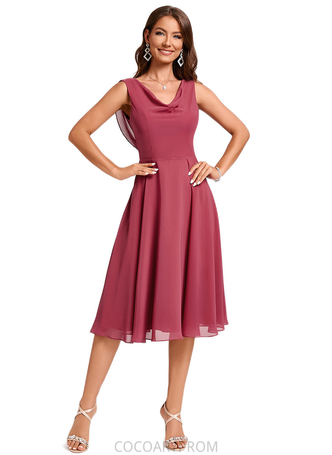 Madilynn A-line Cowl Knee-Length Chiffon Cocktail Dress With Ruffle DA8P0022232