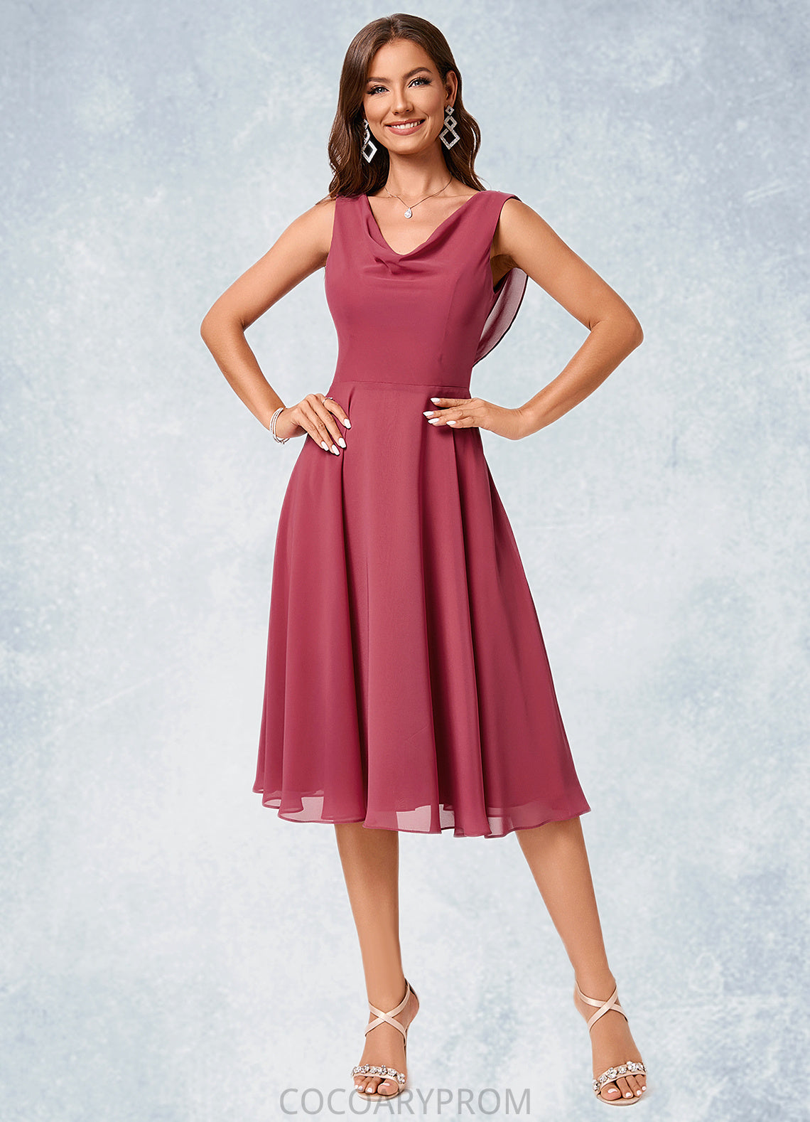 Marissa A-line Cowl Knee-Length Chiffon Cocktail Dress With Ruffle DA8P0022232