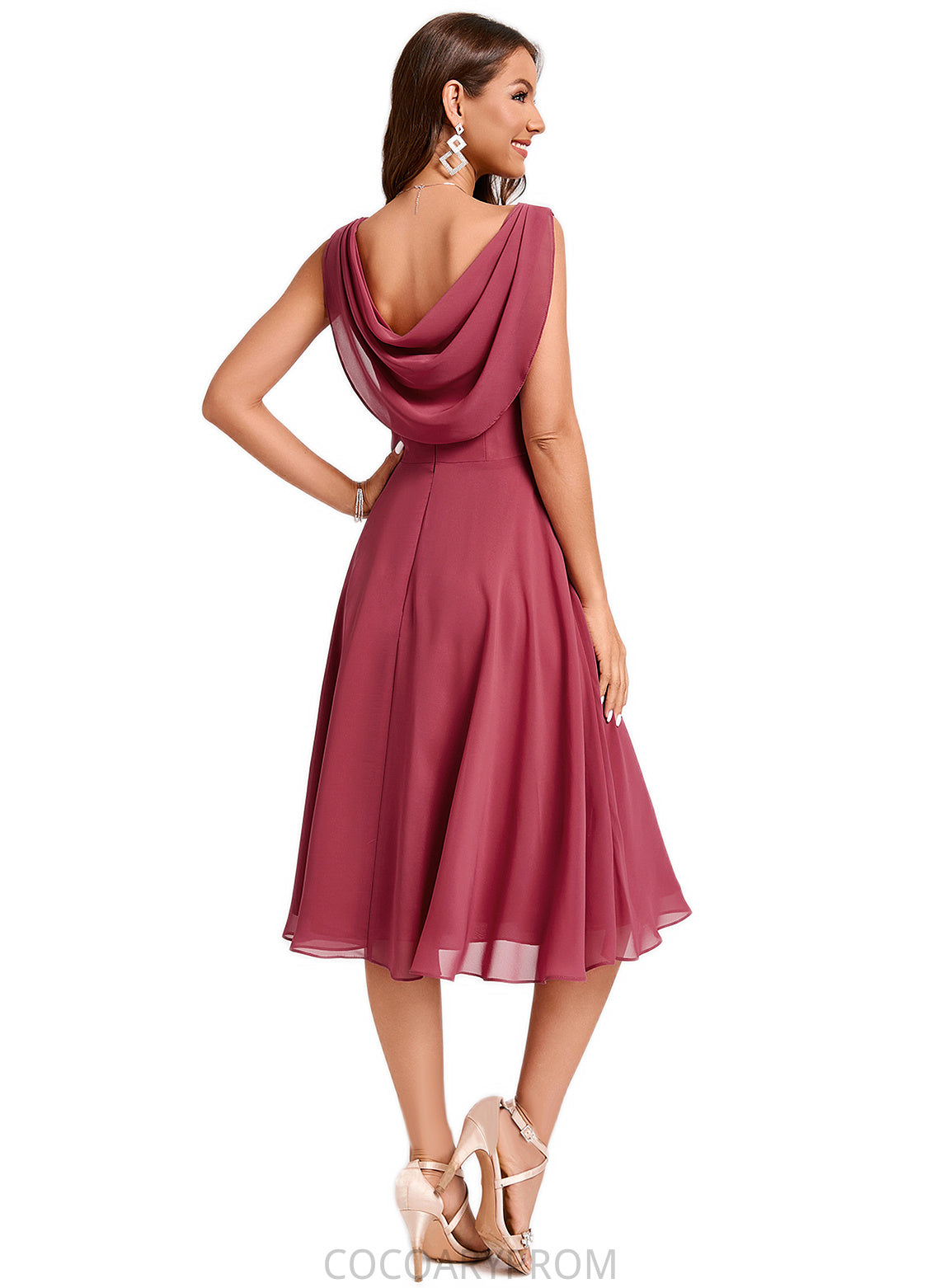 Madilynn A-line Cowl Knee-Length Chiffon Cocktail Dress With Ruffle DA8P0022232