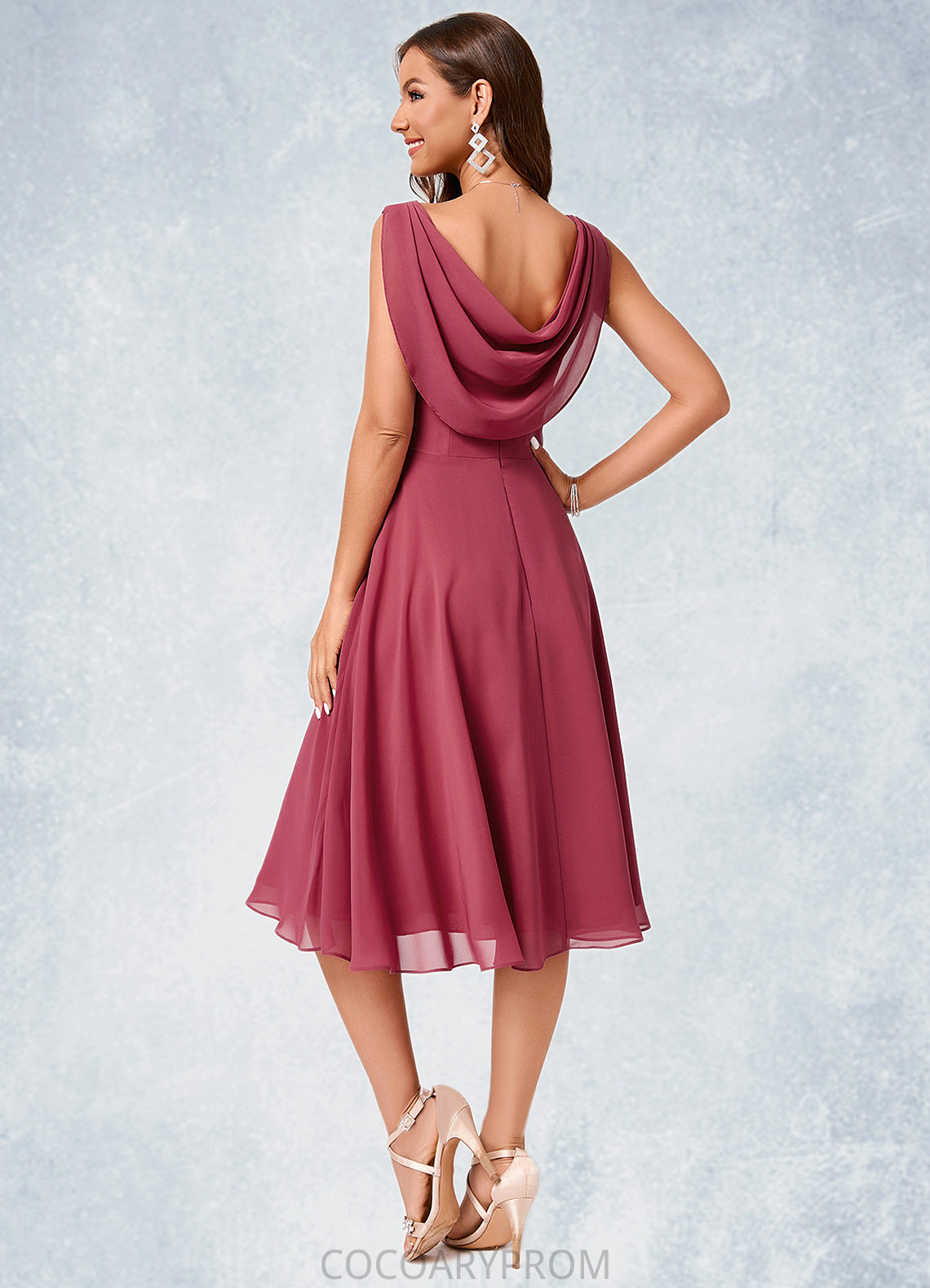 Marissa A-line Cowl Knee-Length Chiffon Cocktail Dress With Ruffle DA8P0022232