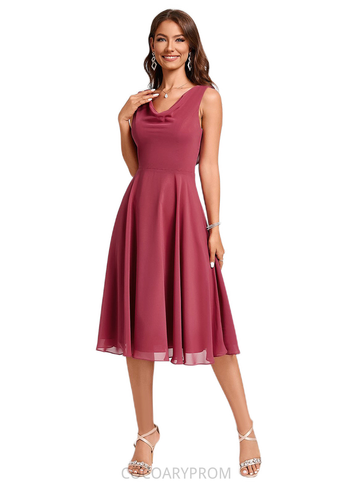 Madilynn A-line Cowl Knee-Length Chiffon Cocktail Dress With Ruffle DA8P0022232