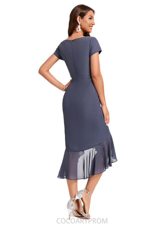 Rubi Sheath/Column V-Neck Asymmetrical Chiffon Cocktail Dress With Cascading Ruffles Ruffle DA8P0022239