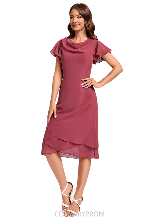 Sandy A-line Cowl Knee-Length Chiffon Cocktail Dress With Ruffle DA8P0022243