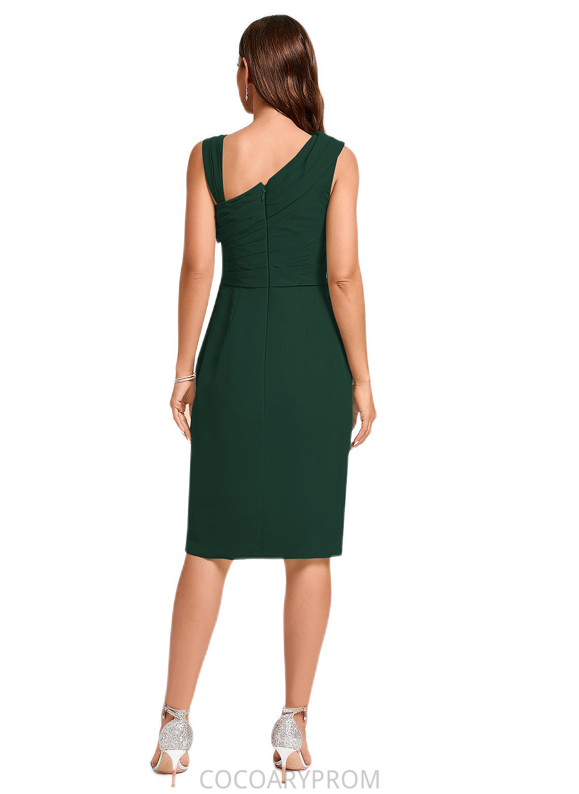 Mckinley Sheath/Column Asymmetrical Knee-Length Chiffon Cocktail Dress With Ruffle DA8P0022250