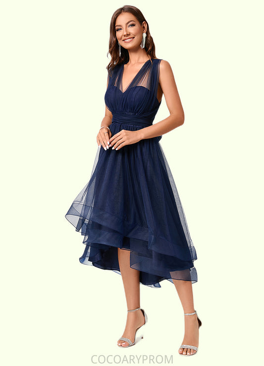 Ireland A-line Halter One Shoulder V-Neck Asymmetrical Tulle Cocktail Dress DA8P0022254