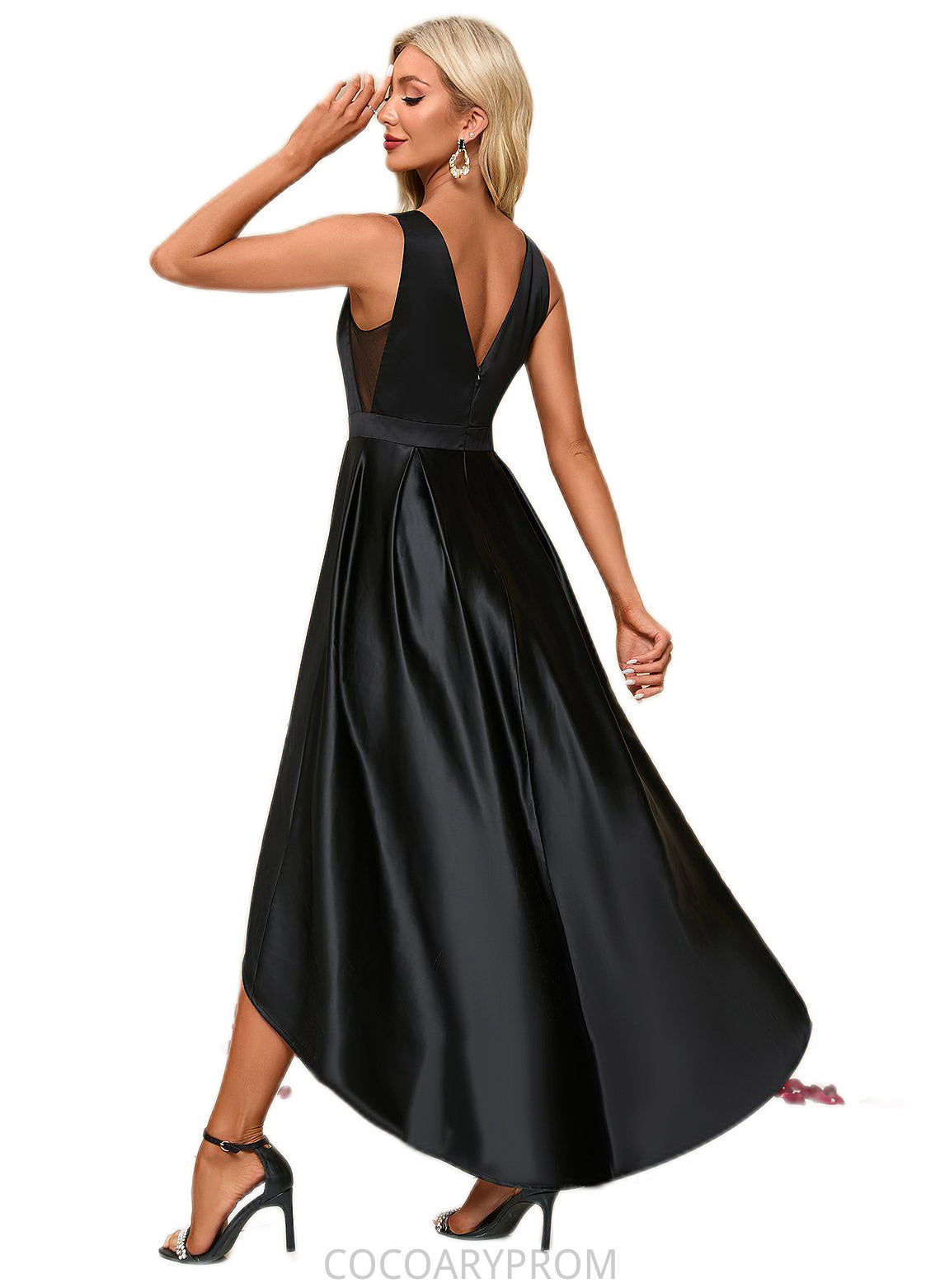 Mylie Boat Neck Elegant A-line Satin Asymmetrical Dresses DA8P0022257