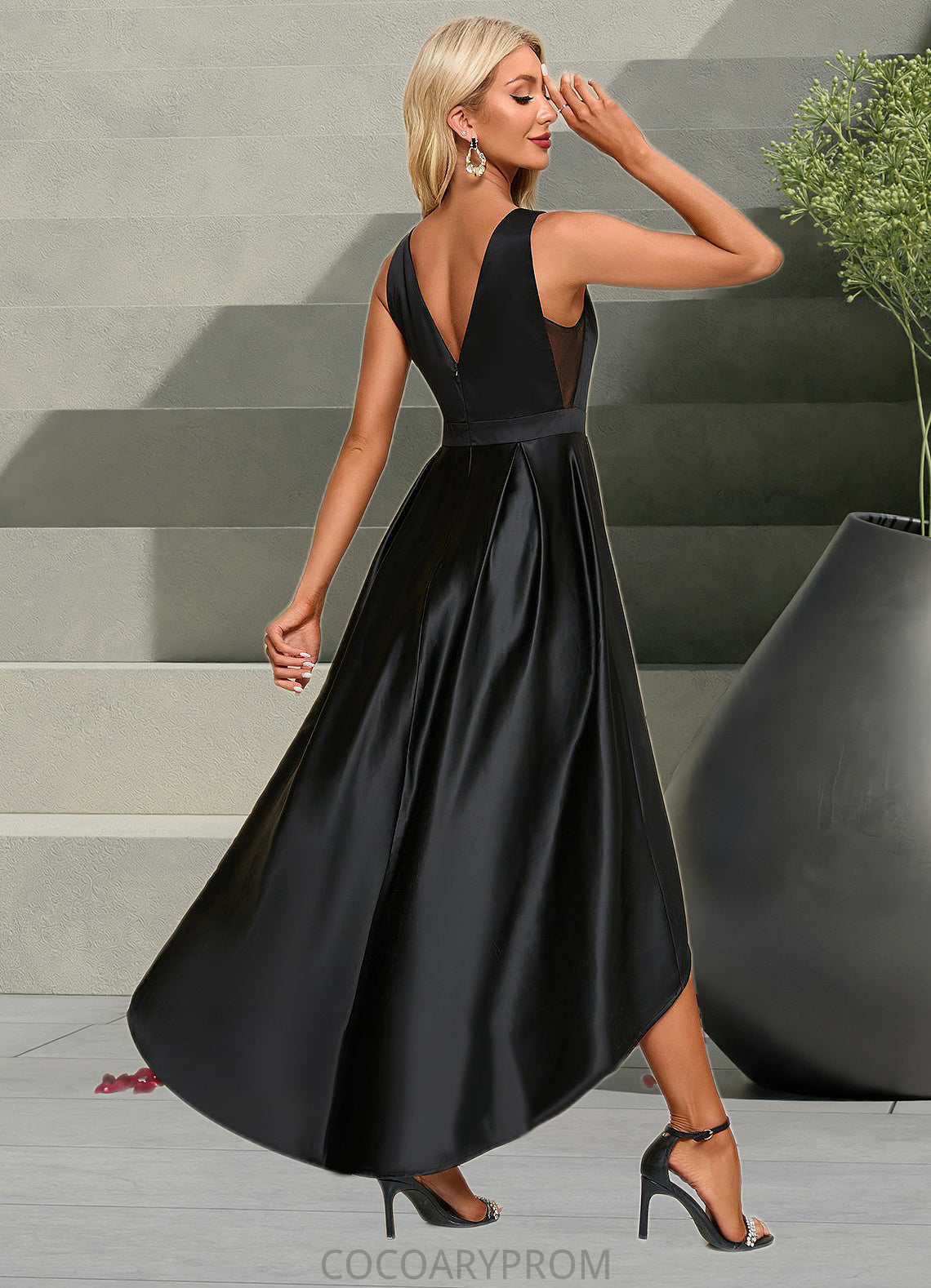 Whitney Boat Neck Elegant A-line Satin Asymmetrical Dresses DA8P0022257