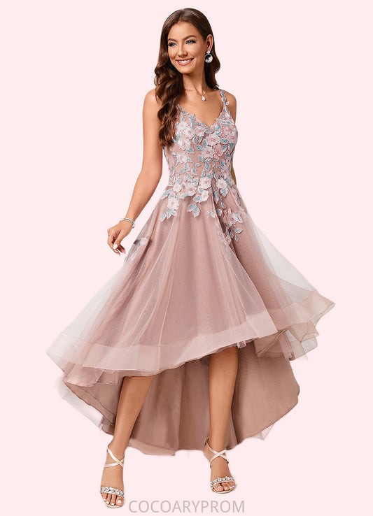 Aiyana A-line Off the Shoulder Asymmetrical Lace Tulle Cocktail Dress With Flower DA8P0022258