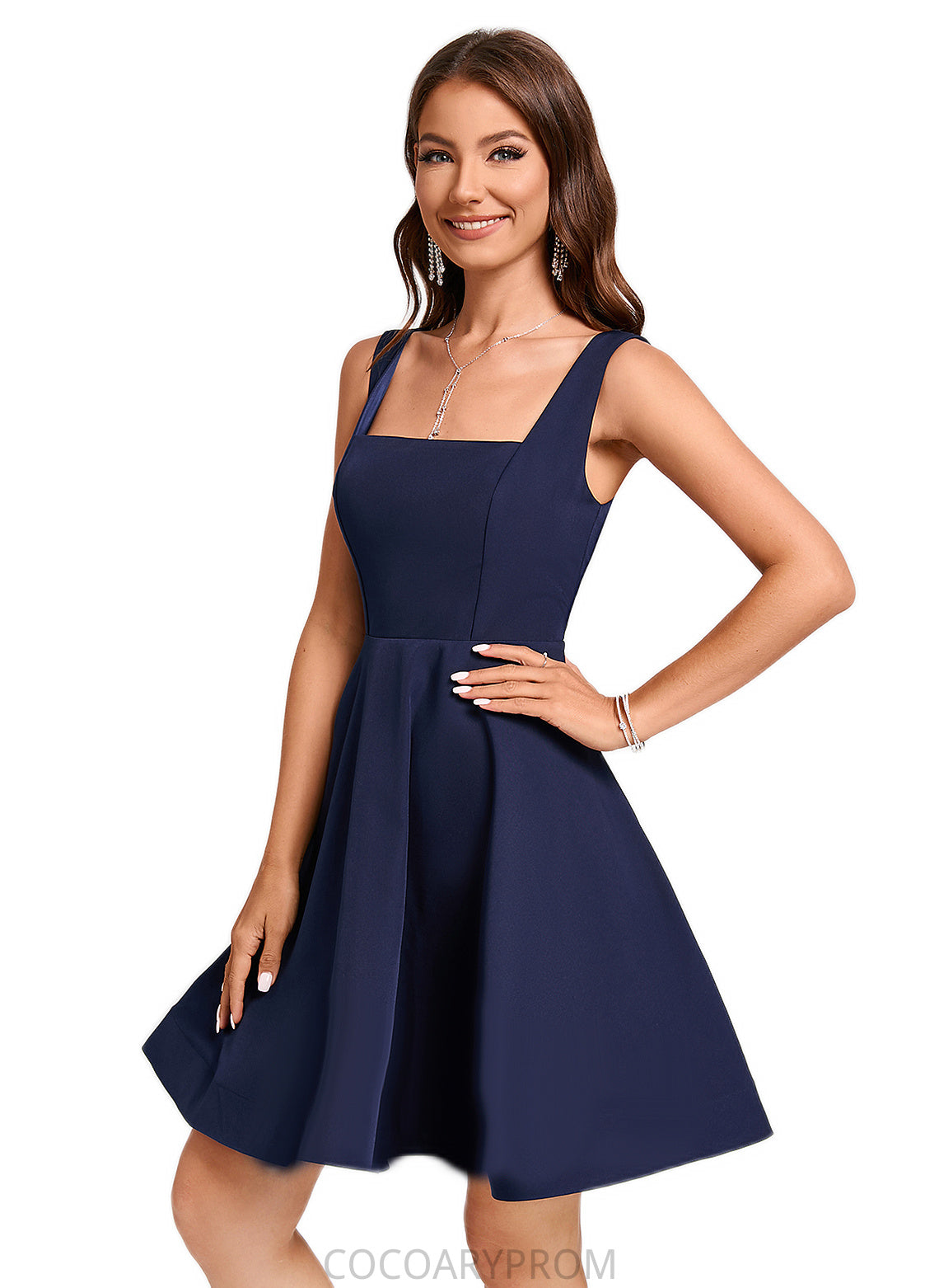 Damaris A-line Square Knee-Length Stretch Crepe Cocktail Dress DA8P0022272