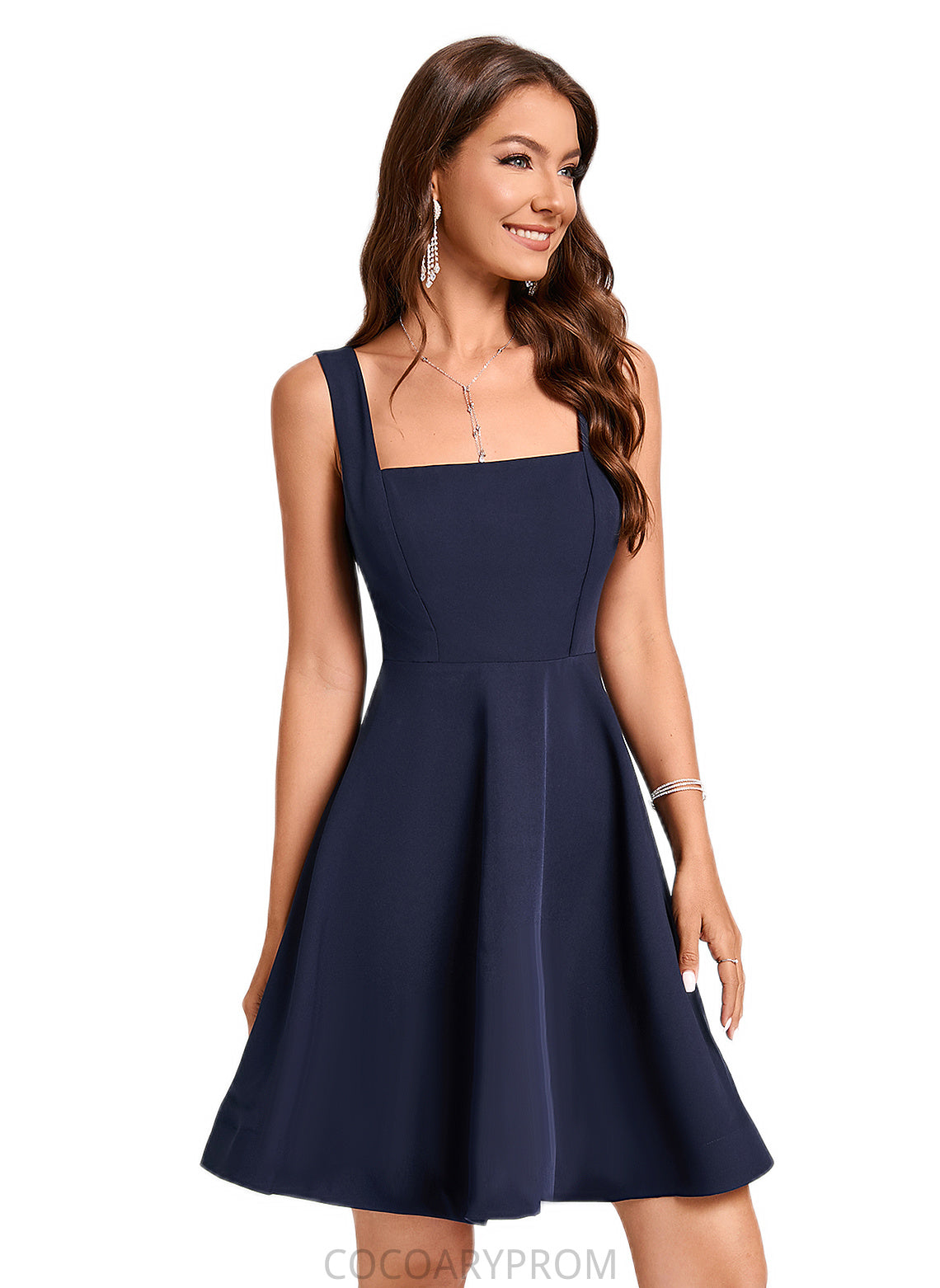 Damaris A-line Square Knee-Length Stretch Crepe Cocktail Dress DA8P0022272