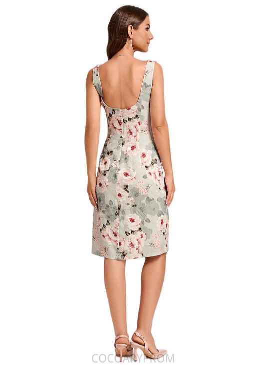 Cecelia Sheath/Column Square Knee-Length Polyester Cocktail Dress With Flower DA8P0022283