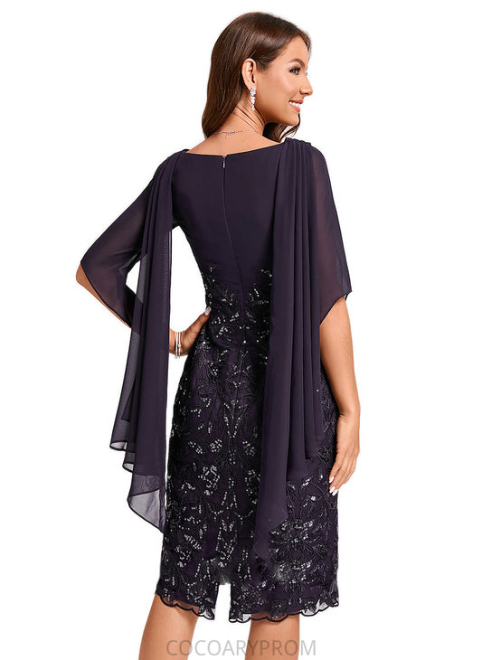 Hailie Sheath/Column Cowl Knee-Length Chiffon Lace Cocktail Dress With Ruffle Sequins DA8P0022287