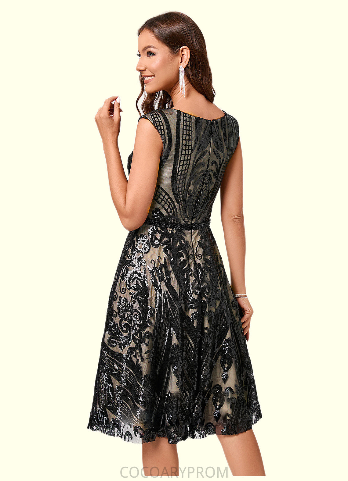 Kaylah A-line V-Neck Knee-Length Lace Sequin Cocktail Dress With Sequins DA8P0022289