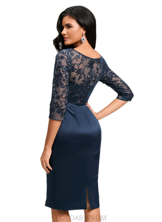 Brisa Bodycon Scoop Knee-Length Lace Satin Cocktail Dress With Sequins DA8P0022295