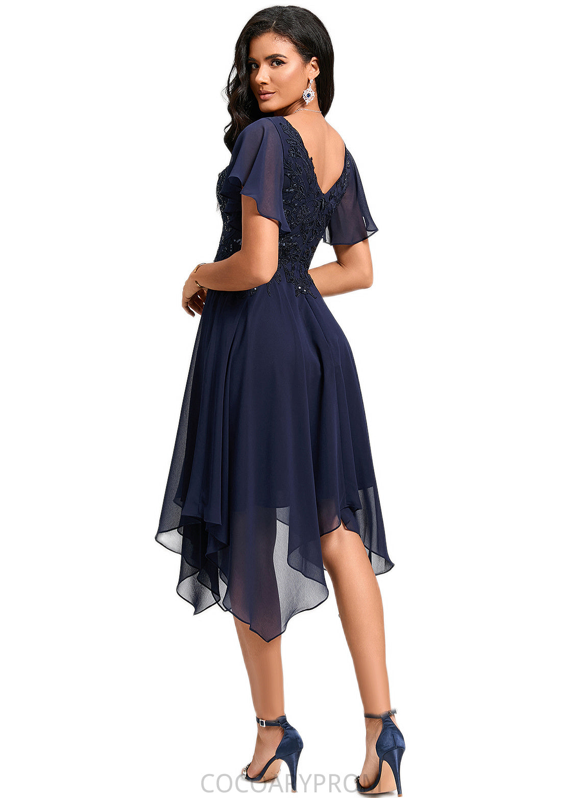 Kaitlynn A-line V-Neck Tea-Length Chiffon Cocktail Dress With Sequins DA8P0022296