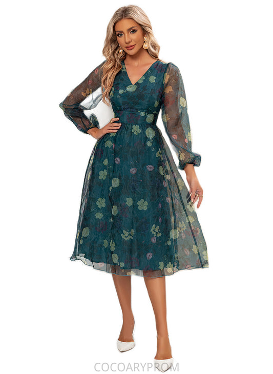 Taniyah Floral Print V-Neck Elegant A-line Organza Midi Dresses DA8P0022297