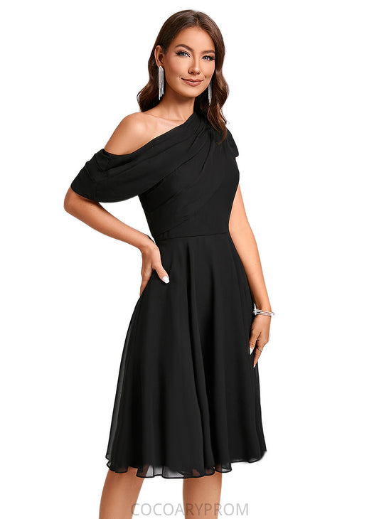 Karma A-line One Shoulder Knee-Length Chiffon Cocktail Dress With Ruffle DA8P0022309