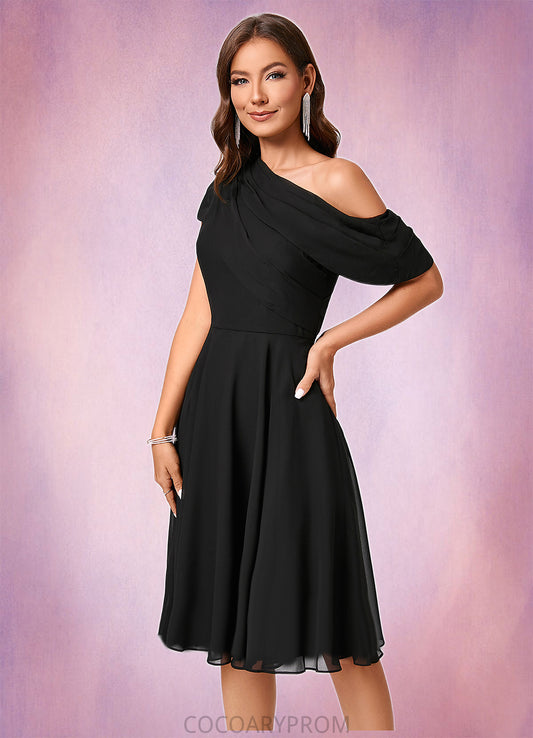 Erika A-line One Shoulder Knee-Length Chiffon Cocktail Dress With Ruffle DA8P0022309