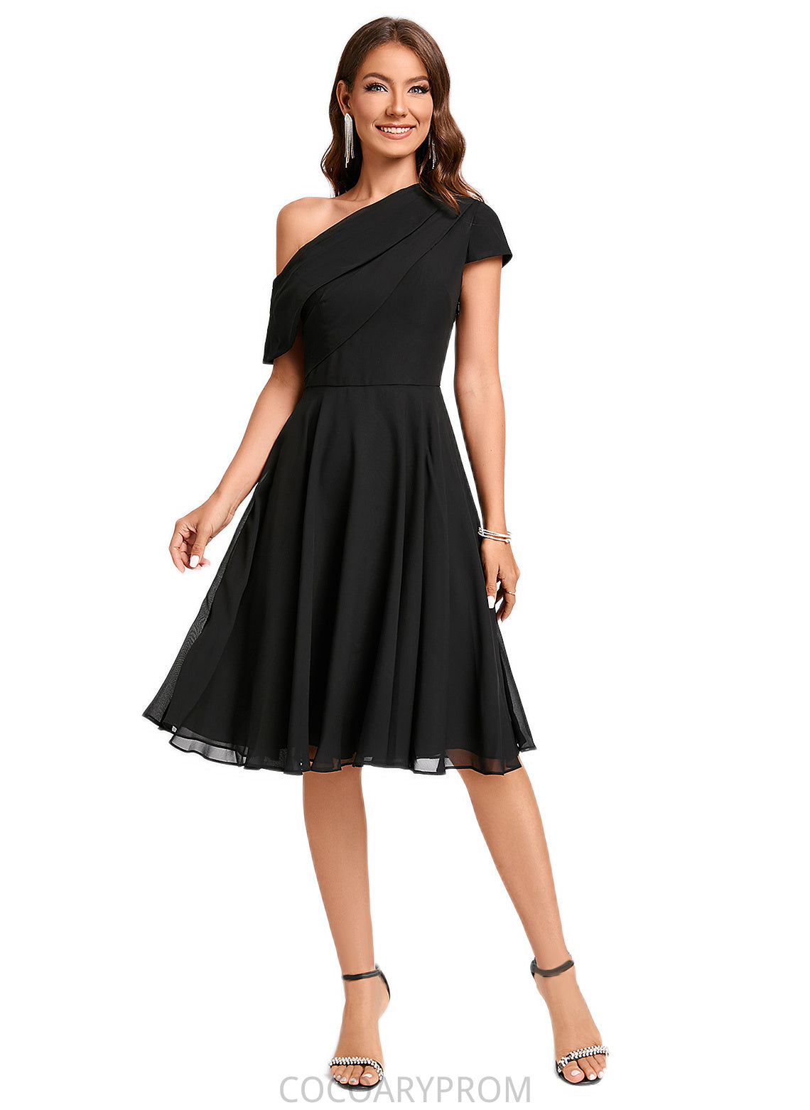 Karma A-line One Shoulder Knee-Length Chiffon Cocktail Dress With Ruffle DA8P0022309